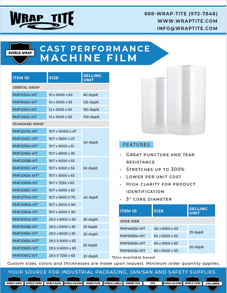 Performance Cast Machine Film Sales Sheet
