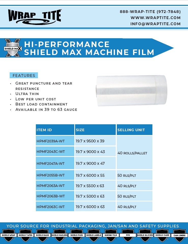 Shield Max Hi-Performance Machine Film Sales Sheet