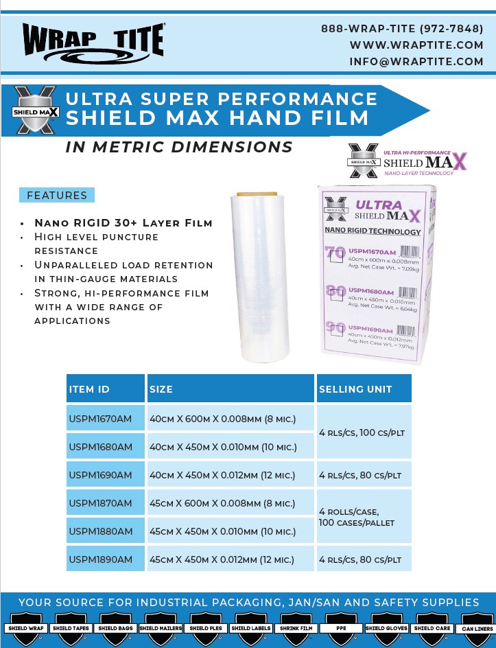 Shield Max Ultra Super Performance Hand Film Sales Sheet