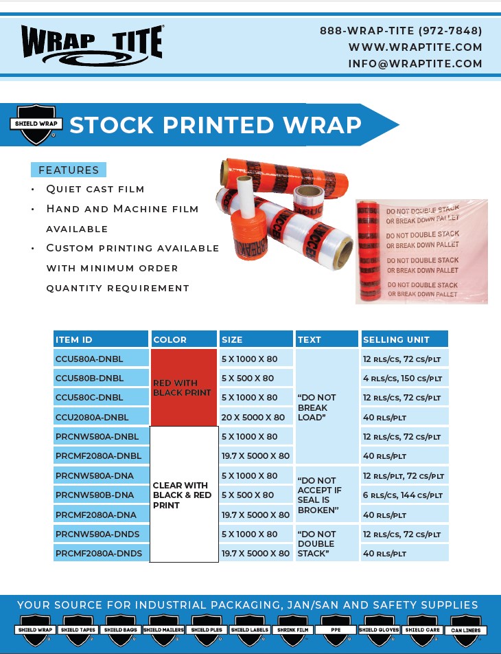 Stock Printed Stretch Film Sales Sheet